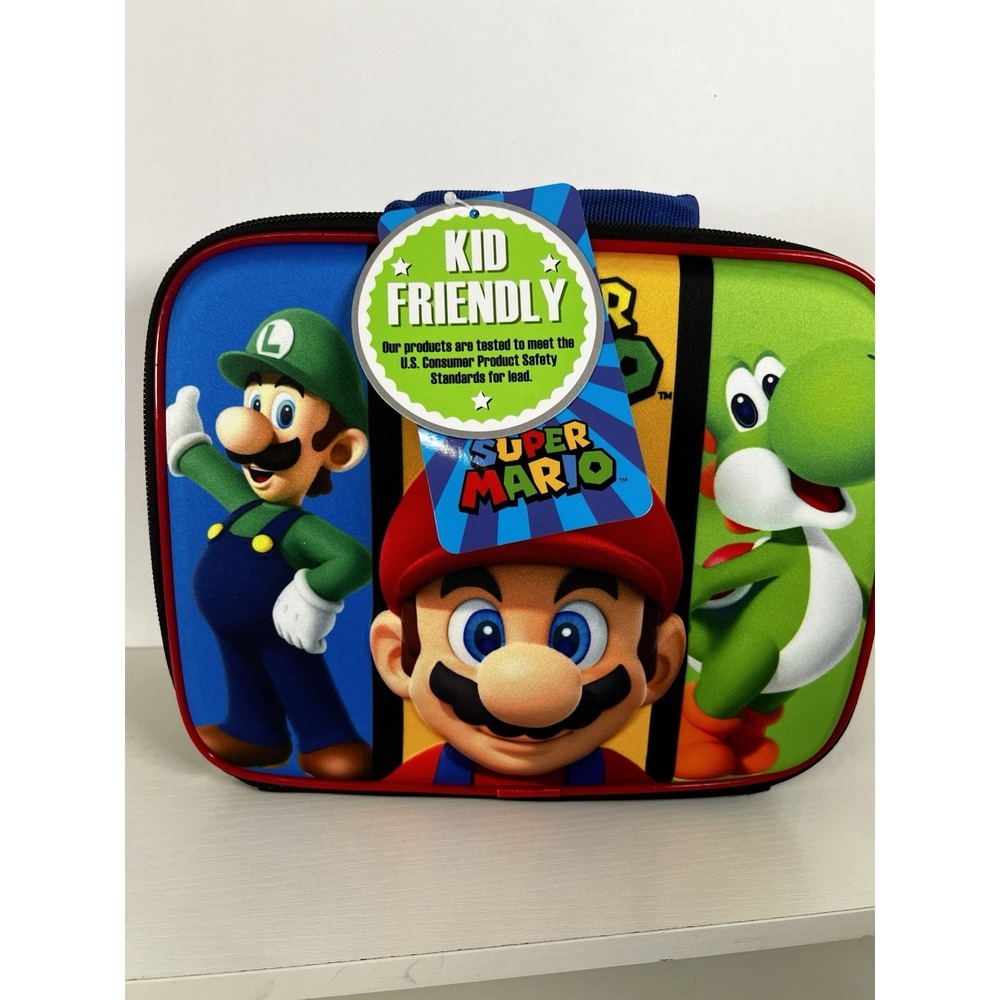 Nintendo Super Mario Insulated Lunch Bag Kids Tote Red Blue New - Picture 3 of 3